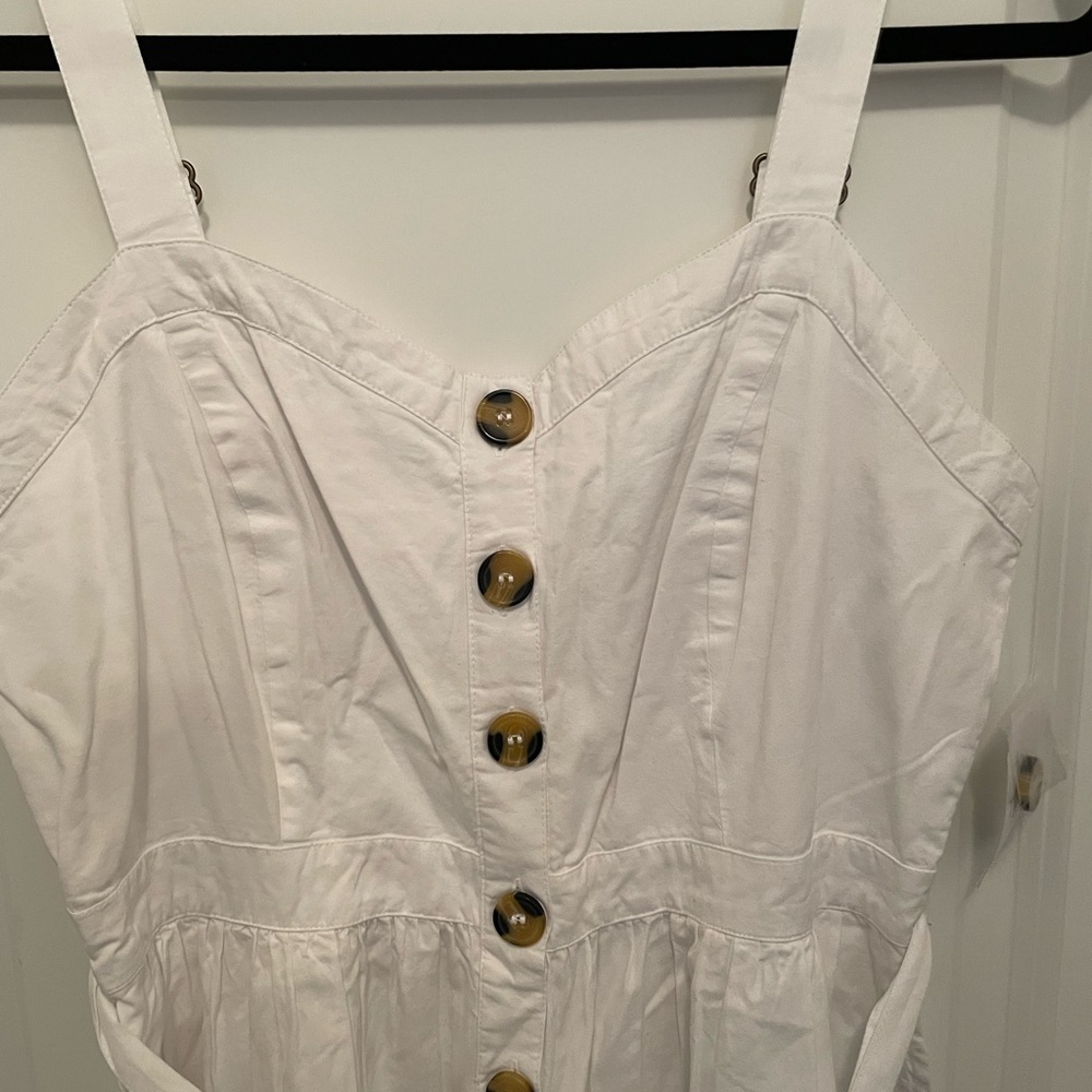 Time And Tru White Button Down Belted Summer Dress Sz L (12-14) - Picture 2 of 8
